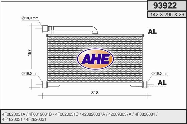 AHE 93922 - Теплообмінник, опалення салону autocars.com.ua