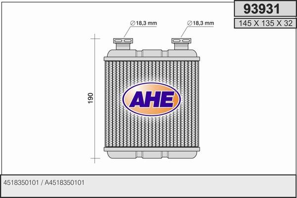 AHE 93931 - Теплообмінник, опалення салону autocars.com.ua