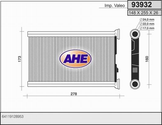 AHE 93932 - Теплообмінник, опалення салону autocars.com.ua