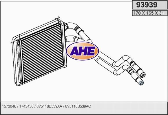 AHE 93939 - Теплообмінник, опалення салону autocars.com.ua