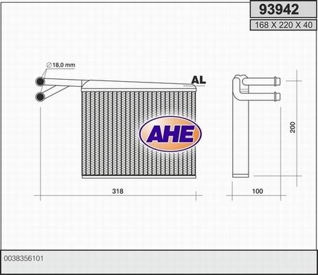 AHE 93942 - Теплообмінник, опалення салону autocars.com.ua