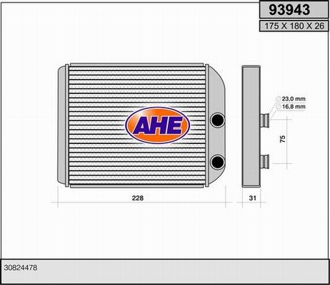 AHE 93943 - Теплообмінник, опалення салону autocars.com.ua