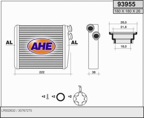 AHE 93955 - Теплообмінник, опалення салону autocars.com.ua