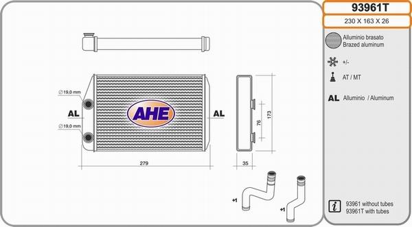AHE 93961T - Теплообмінник, опалення салону autocars.com.ua