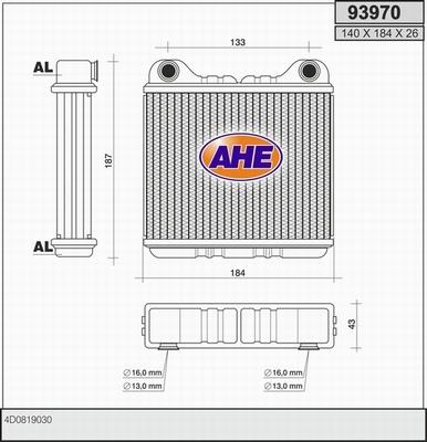 AHE 93970 - Теплообмінник, опалення салону autocars.com.ua