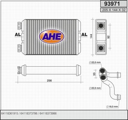 AHE 93971 - Теплообмінник, опалення салону autocars.com.ua