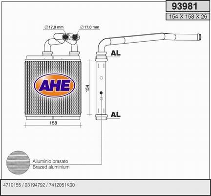 AHE 93981 - Теплообмінник, опалення салону autocars.com.ua