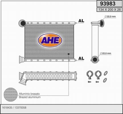 AHE 93983 - Теплообмінник, опалення салону autocars.com.ua