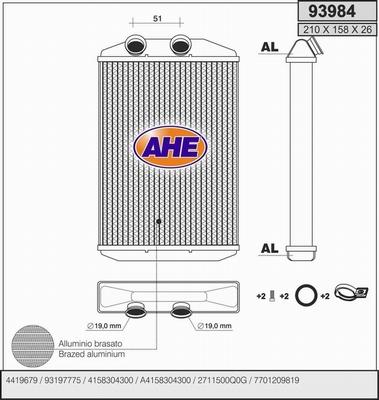 AHE 93984 - Теплообмінник, опалення салону autocars.com.ua