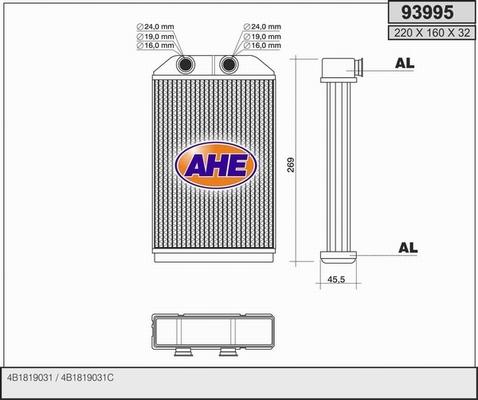 AHE 93995 - Теплообмінник, опалення салону autocars.com.ua