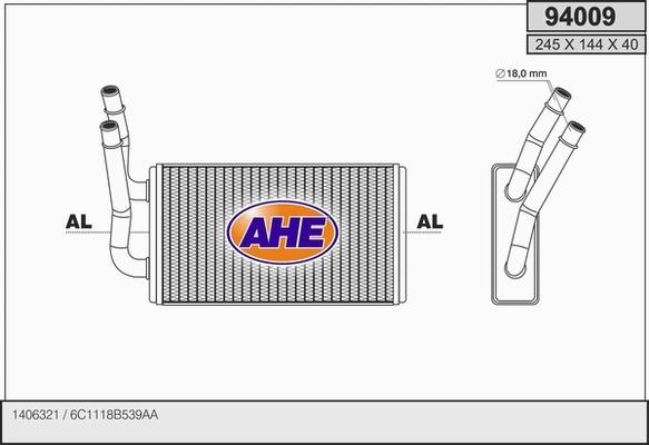 AHE 94009 - Теплообмінник, опалення салону autocars.com.ua