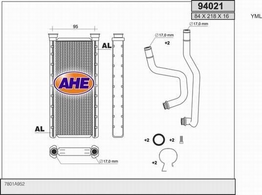 AHE 94021 - Теплообмінник, опалення салону autocars.com.ua