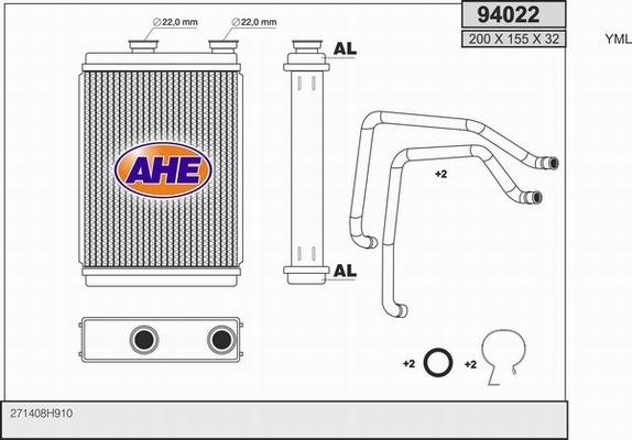 AHE 94022 - Теплообмінник, опалення салону autocars.com.ua