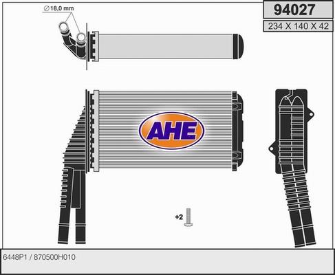 AHE 94027 - Теплообмінник, опалення салону autocars.com.ua