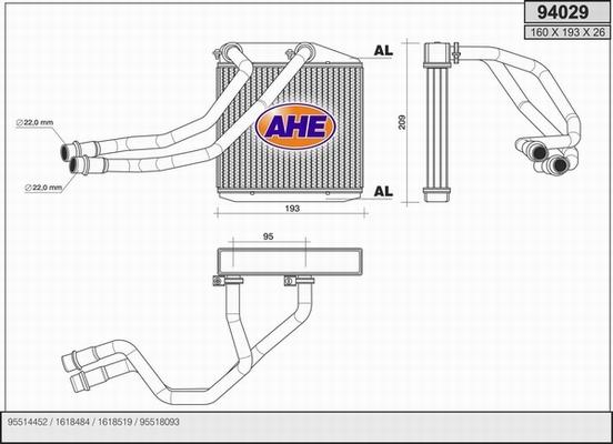 AHE 94029 - Теплообмінник, опалення салону autocars.com.ua