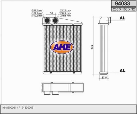 AHE 94033 - Теплообмінник, опалення салону autocars.com.ua