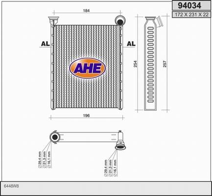 AHE 94034 - Теплообмінник, опалення салону autocars.com.ua