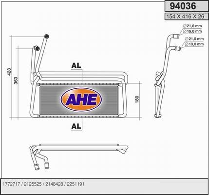 AHE 94036 - Теплообмінник, опалення салону autocars.com.ua