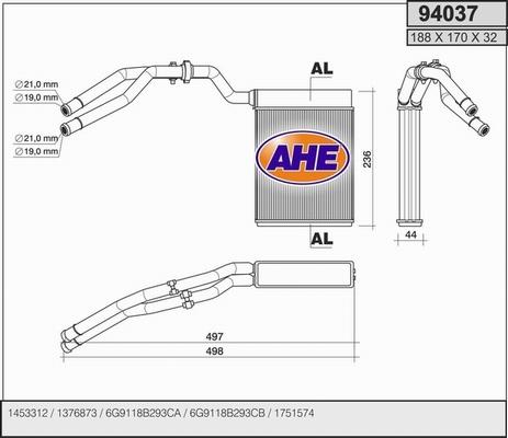 AHE 94037 - Теплообмінник, опалення салону autocars.com.ua