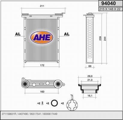 AHE 94040 - Теплообмінник, опалення салону autocars.com.ua