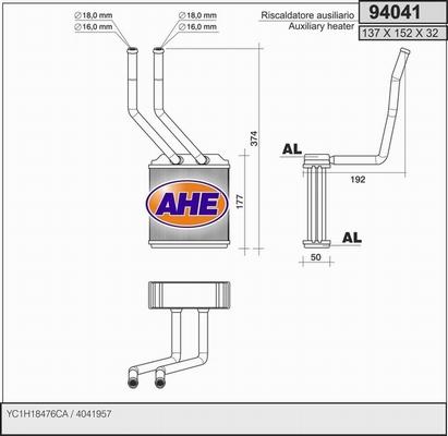 AHE 94041 - Теплообмінник, опалення салону autocars.com.ua