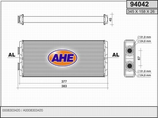 AHE 94042 - Теплообмінник, опалення салону autocars.com.ua