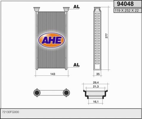 AHE 94048 - Теплообмінник, опалення салону autocars.com.ua