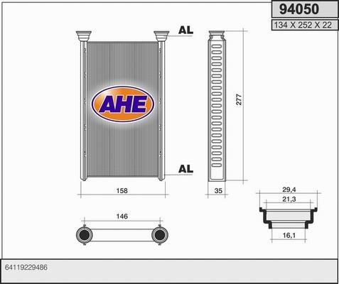 AHE 94050 - Теплообмінник, опалення салону autocars.com.ua