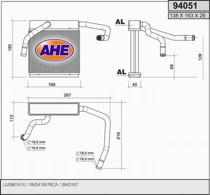 AHE 94051 - Теплообмінник, опалення салону autocars.com.ua