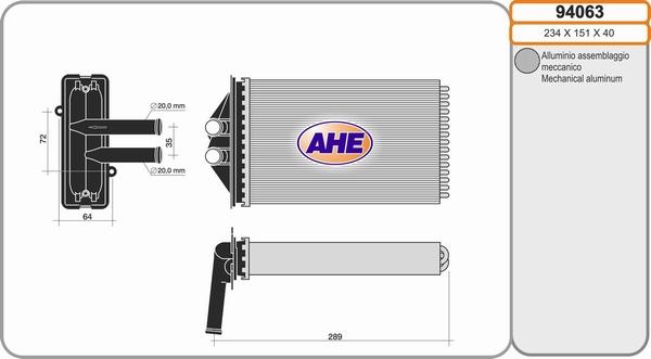 AHE 94063 - Теплообмінник, опалення салону autocars.com.ua