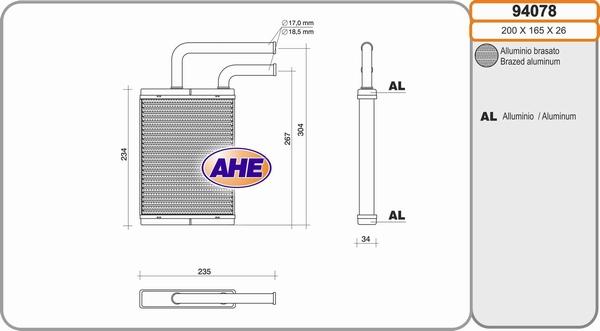 AHE 94078 - Теплообмінник, опалення салону autocars.com.ua