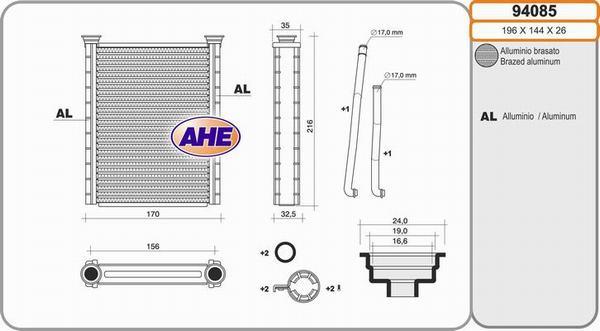 AHE 94085 - Теплообмінник, опалення салону autocars.com.ua