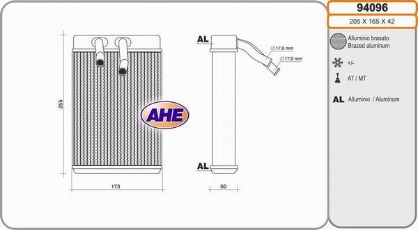 AHE 94096 - Теплообмінник, опалення салону autocars.com.ua