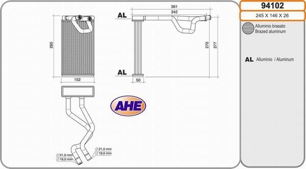 AHE 94102 - Теплообмінник, опалення салону autocars.com.ua