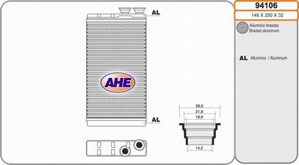 AHE 94106 - Теплообмінник, опалення салону autocars.com.ua