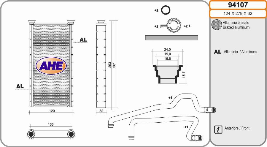 AHE 94107 - Теплообмінник, опалення салону autocars.com.ua