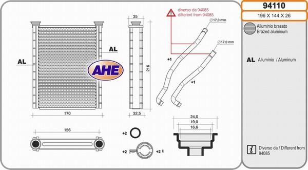 AHE 94110 - Теплообмінник, опалення салону autocars.com.ua