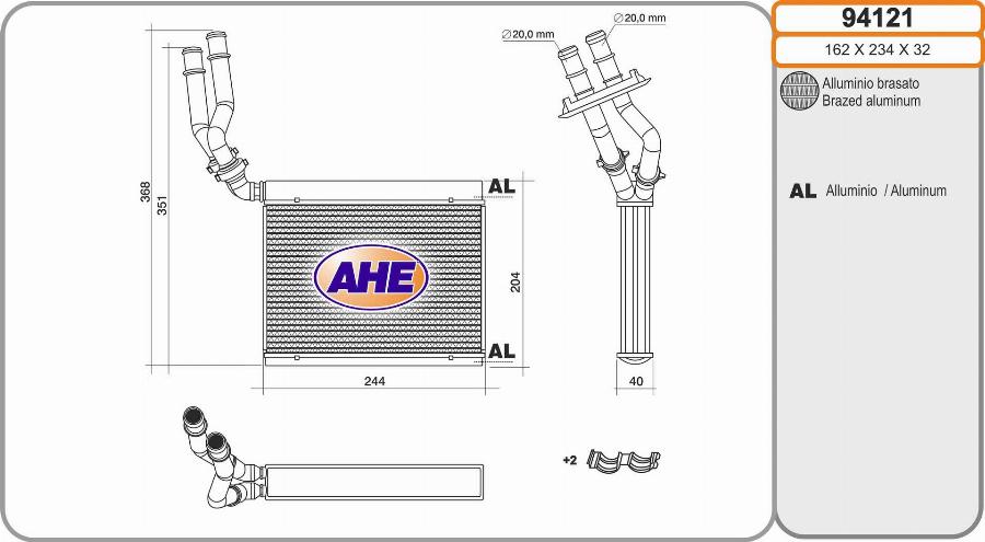 AHE 94121 - Теплообмінник, опалення салону autocars.com.ua
