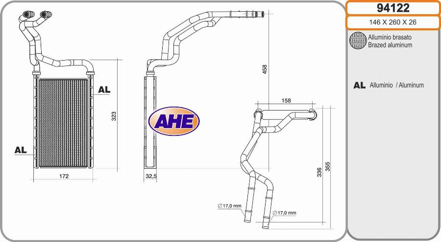 AHE 94122 - Теплообмінник, опалення салону autocars.com.ua