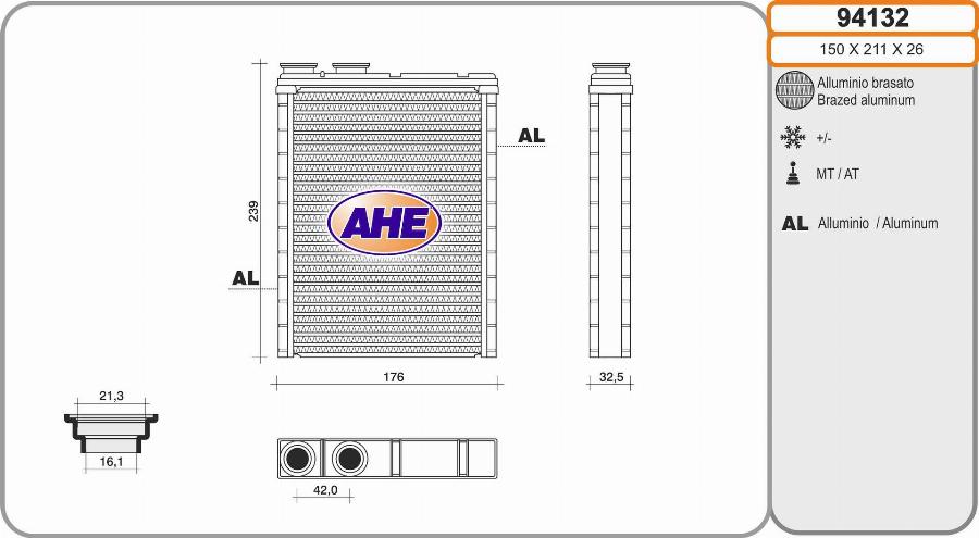 AHE 94132 - Теплообмінник, опалення салону autocars.com.ua