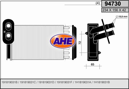 AHE 94730 - Теплообмінник, опалення салону autocars.com.ua