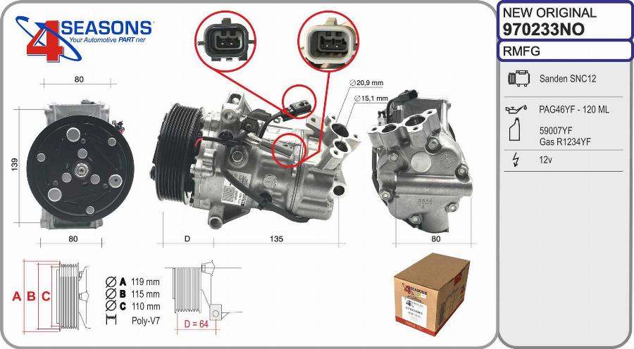 AHE 970233NO - Компресор, кондиціонер autocars.com.ua