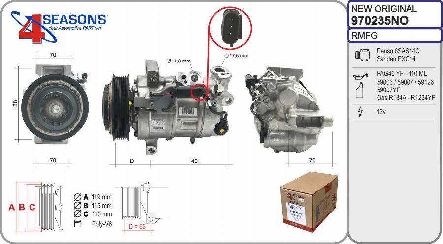 AHE 970235NO - Компресор, кондиціонер autocars.com.ua