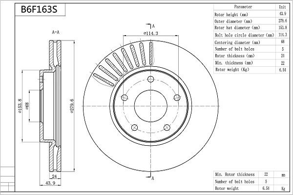 Aisin B6F163S - Тормозной диск autodnr.net