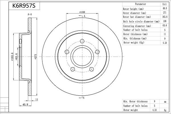 Aisin K6R957S - Тормозной диск avtokuzovplus.com.ua