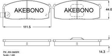 Akebono AN-088WK - Гальмівні колодки, дискові гальма autocars.com.ua