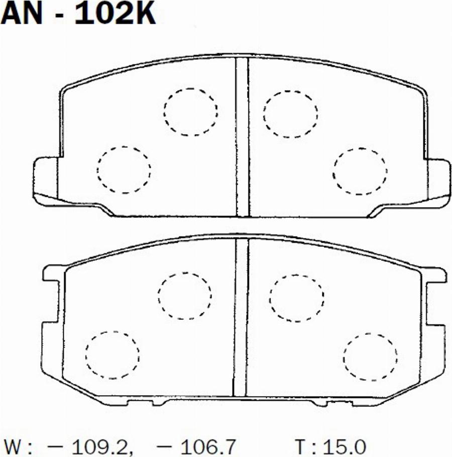 Akebono AN-102K - Тормозные колодки, дисковые, комплект avtokuzovplus.com.ua