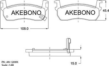 Akebono AN-120WK - Тормозные колодки, дисковые, комплект avtokuzovplus.com.ua