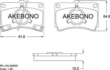 Akebono AN-208WKE - Тормозные колодки, дисковые, комплект avtokuzovplus.com.ua