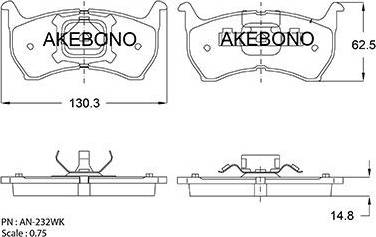 Akebono AN-232WK - Тормозные колодки, дисковые, комплект avtokuzovplus.com.ua